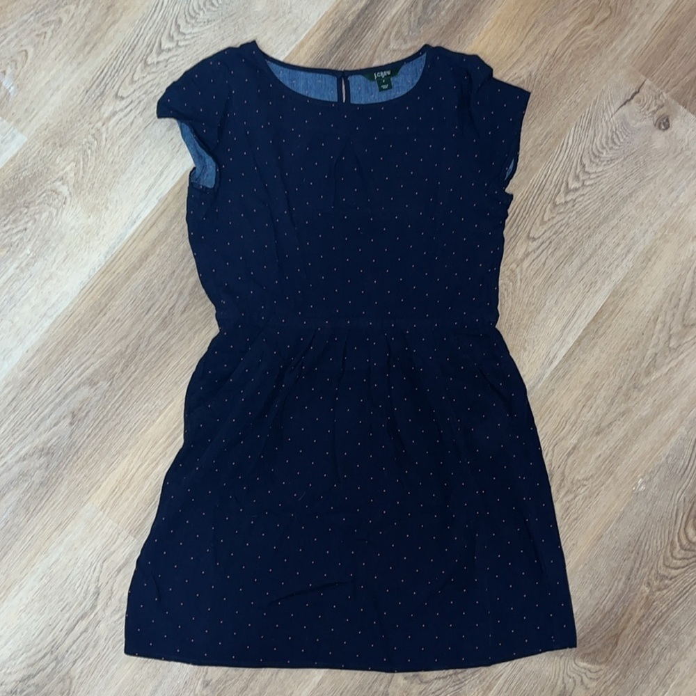Adorable J Crew Navy with Tiny Pink Dots Cap Sleeve Pocket Dress size 6